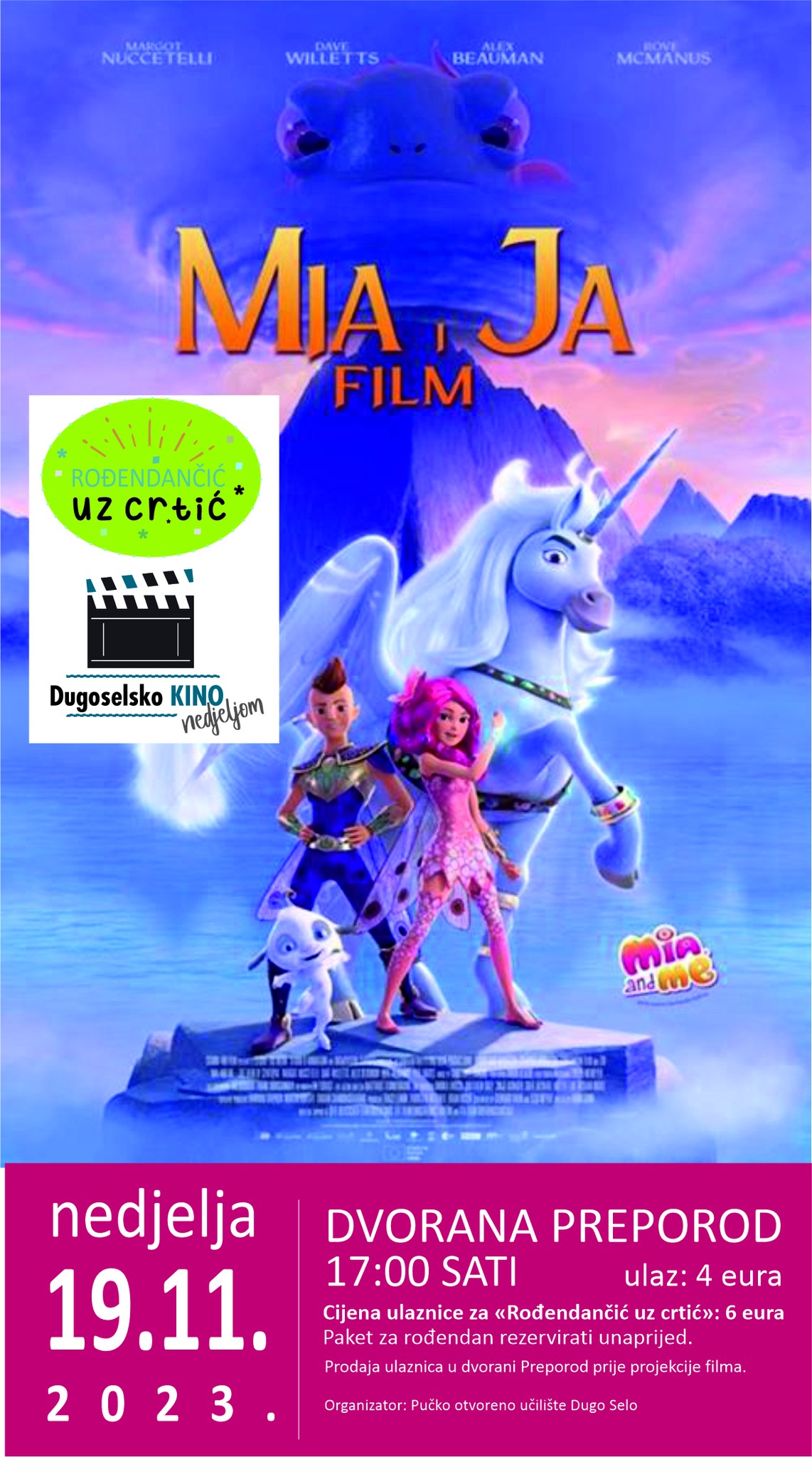 Dugoselsko kino nedjeljom: Film za djecu MIA I JA u 16 sati